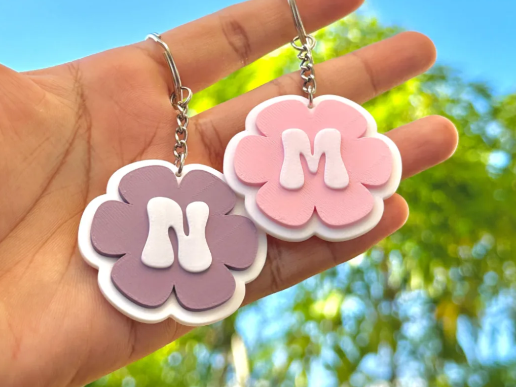 Flower Inital Keychains — 3D printed by Moon Studio 3D